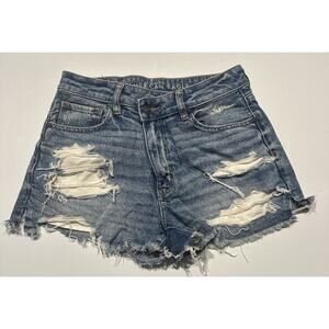 American Eagle Jean Shorts Womens Sz 2 Mom High Rise Strigid Distressed Festival